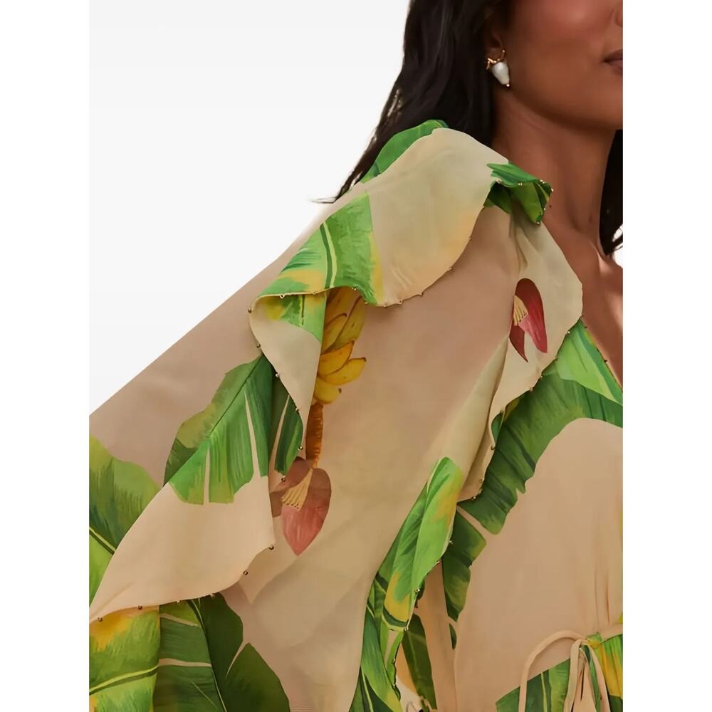 FARM Rio Women's Ruffled Banana-Print Maxi Dress Green/Beige Size XL NWT - Picture 13 of 14